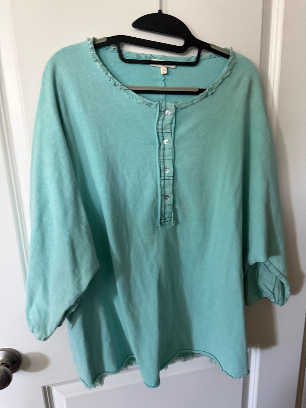 Easel Light Aqua Button-Front Pullover Top100%cotton S